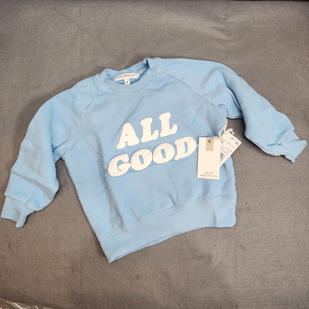 Good American All Good Sweatshirt Airy Blue Puff Print Kids 2T‎